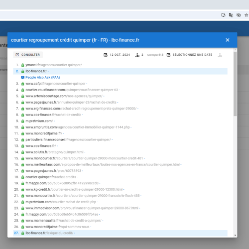 Le site lbc-finance.fr se positionne en haut de Google pour le mot-clé ' courtier regroupement crédit Quimper '