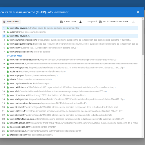 Le site atou-saveurs.fr se positionne en haut de Google pour le mot-clé ' cours de cuisine Audierne '