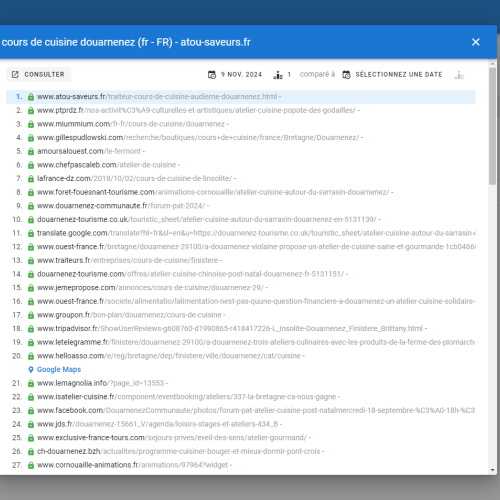 Le site atou-saveurs.fr se positionne en haut de Google pour le mot-clé ' cours de cuisine Douarnenez '
