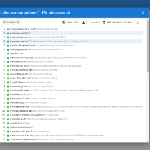 Le site atou-saveurs.fr se positionne en haut de Google pour le mot-clé ' traiteur mariage Audierne '