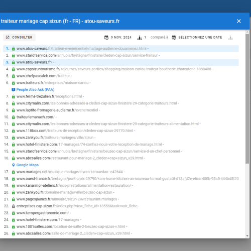 Le site atou-saveurs.fr se positionne en haut de Google pour le mot-clé ' traiteur mariage Cap Sizun '