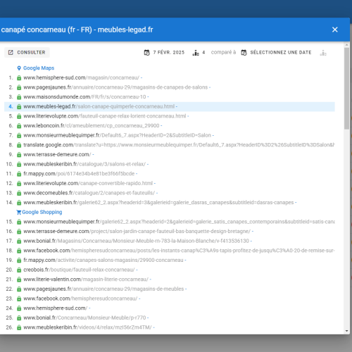 Le site meubles-legad.fr se positionne en haut de Google pour le mot-clé ' canapé Concarneau '