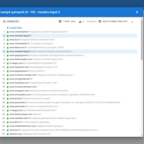 Le site meubles-legad.fr se positionne en haut de Google pour le mot-clé ' canapé Quimperlé '