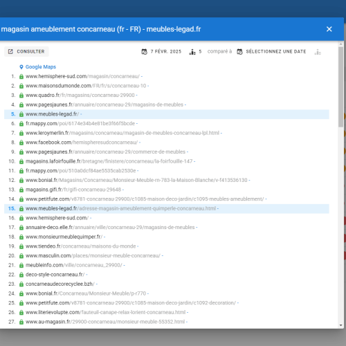 Le site meubles-legad.fr se positionne en haut de Google pour le mot-clé ' magasin ameublement Concarneau '
