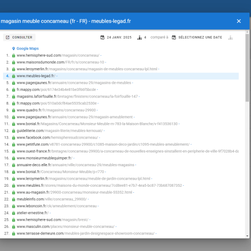 Le site meubles-legad.fr se positionne en haut de Google pour le mot-clé ' magasin meuble Concarneau '