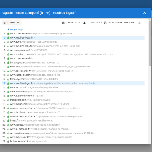 Le site meubles-legad.fr se positionne en haut de Google pour le mot-clé ' magasin meuble Quimperlé '