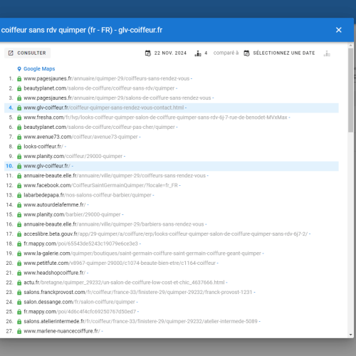 Le site glv-coiffeur.fr se positionne en haut de Google pour le mot-clé ' coiffeur sans rdv Quimper '