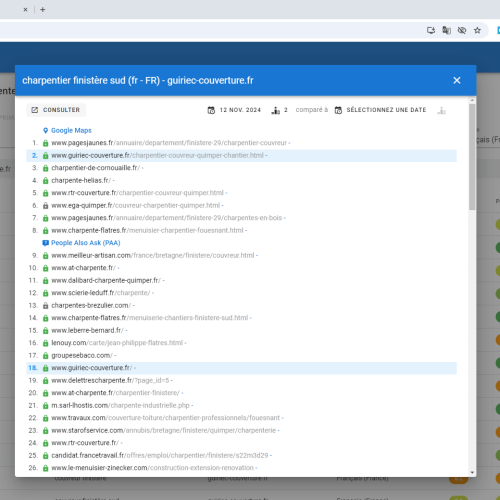 Le site guiriec-couverture.fr se positionne en haut de Google pour le mot-clé ' charpentier Finistère sud '