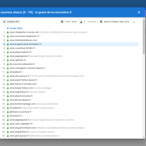 Le site le-geant-de-la-renovation.fr se positionne en haut de Google pour le mot-clé ' couvreur Alsace '