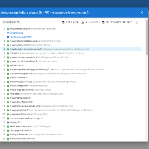 Le site le-geant-de-la-renovation.fr se positionne en haut de Google pour le mot-clé ' démoussage toiture Alsace '