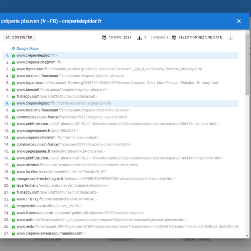 Le site creperielepidor.fr se positionne en haut de Google pour le mot-clé ' crêperie Pleuven '