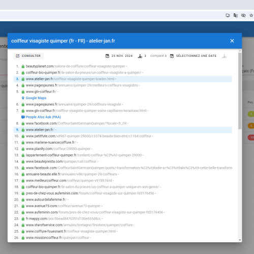 Le site atelier-jan.fr se positionne en haut de Google pour le mot-clé ' coiffeur visagiste Quimper '