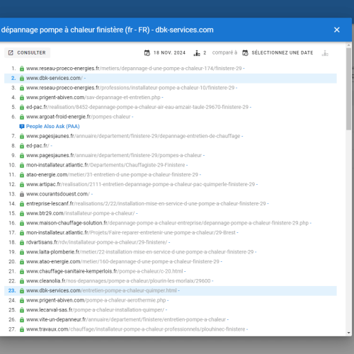 Le site dbk-services.com se positionne en haut de Google pour le mot-clé ' dépannage pompe à chaleur Finistère '