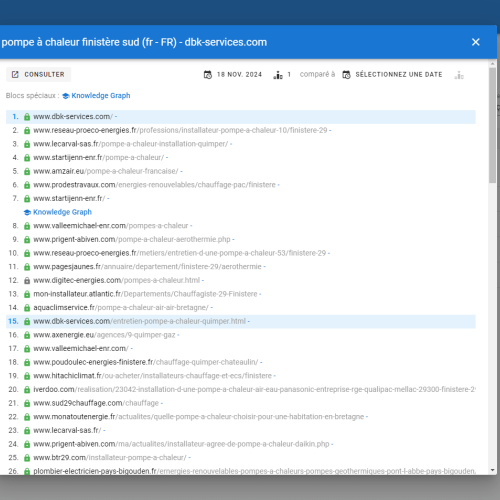 Le site dbk-services.com se positionne en haut de Google pour le mot-clé ' pompe à chaleur Finistère sud '