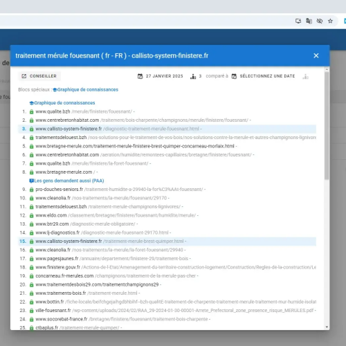 Le site callisto-system-finistere.fr se positionne en haut de Google pour le mot-clé ' traitement mérule Fouesnant '