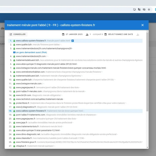 Le site callisto-system-finistere.fr se positionne en haut de Google pour le mot-clé ' traitement mérule Pont l'Abbé '