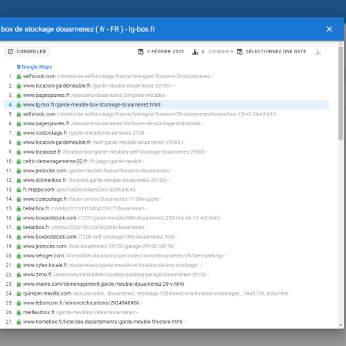 Le site lg-box.fr se positionne en haut de Google pour le mot-clé ' box de stockage Douarnenez '