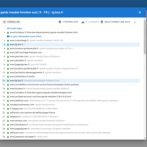 Le site lg-box.fr se positionne en haut de Google pour le mot-clé ' garde meuble Finistère sud '