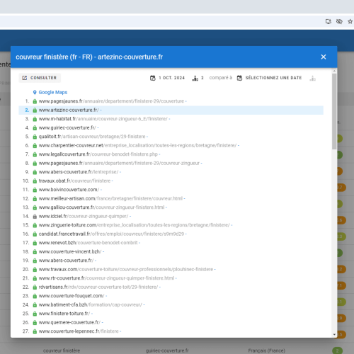 Le site artezinc-couverture.fr se positionne en haut de Google pour le mot-clé ' couvreur Finistère '