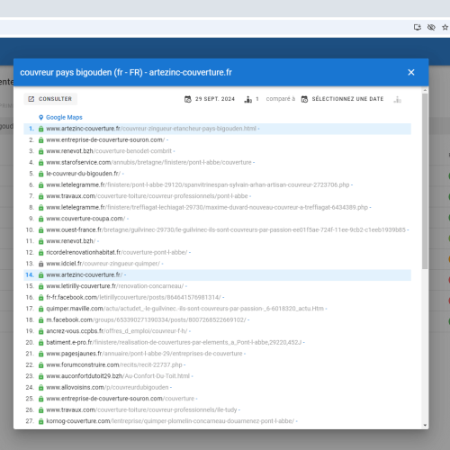 Le site artezinc-couverture.fr se positionne en haut de Google pour le mot-clé ' couvreur Pays Bigouden '