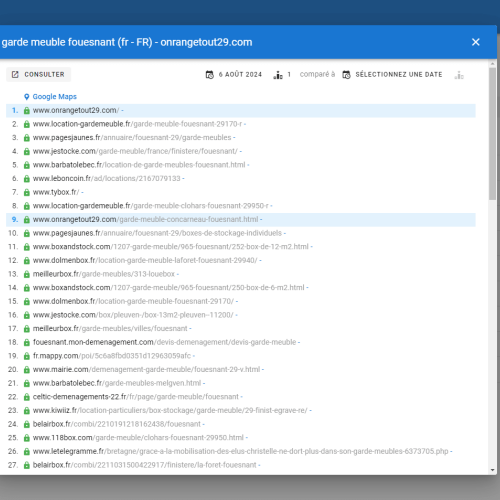 Le site onrangetout29.com se positionne en haut de Google pour le mot-clé ' garde meuble Fouesnant '