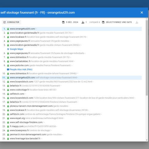 Le site onrangetout29.com se positionne en haut de Google pour le mot-clé ' self stockage Fouesnant '
