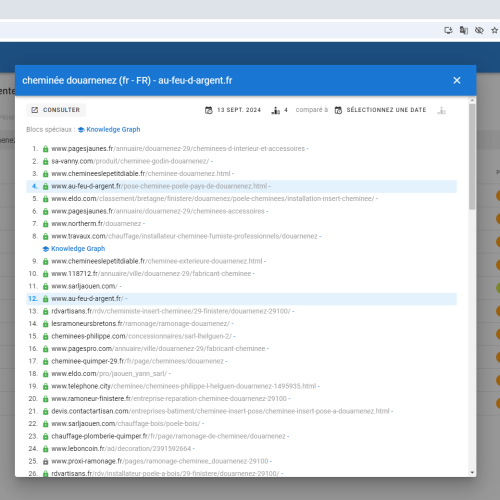 Le site au-feu-d-argent.fr se positionne en haut de Google pour le mot-clé ' cheminée Douarnenez '