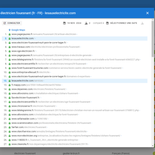 Le site lesauxelectricite.com se positionne en haut de Google pour le mot-clé ' électricien Fouesnant '