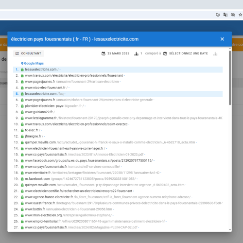 Le site lesauxelectricite.com se positionne en haut de Google pour le mot-clé ' électricien Pays Fouesnantais '