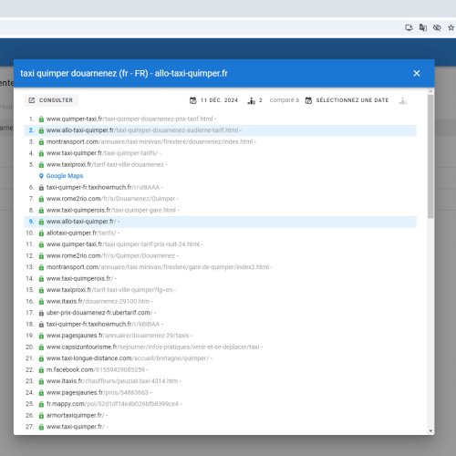 Le site allo-taxi-quimper.fr se positionne en haut de Google pour le mot-clé ' taxi Quimper Douarnenez '