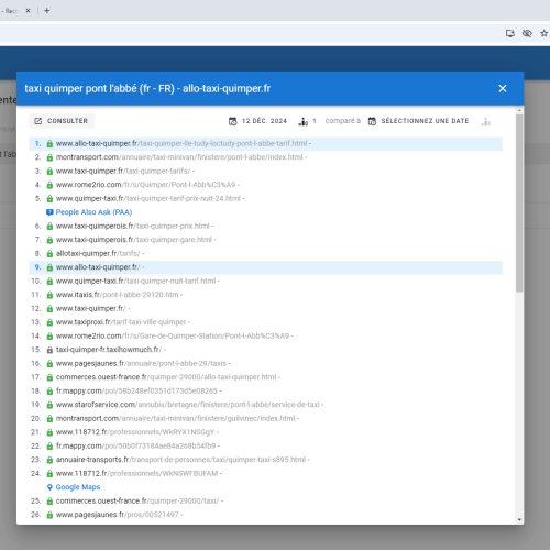 Le site allo-taxi-quimper.fr se positionne en haut de Google pour le mot-clé ' taxi Quimper Pont l'Abbé '