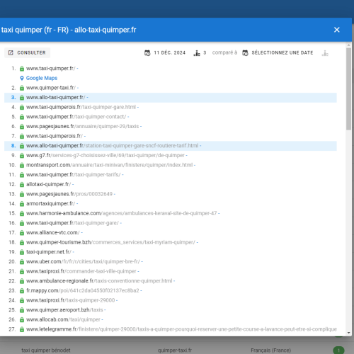 Le site allo-taxi-quimper.fr se positionne en haut de Google pour le mot-clé ' taxi Quimper '