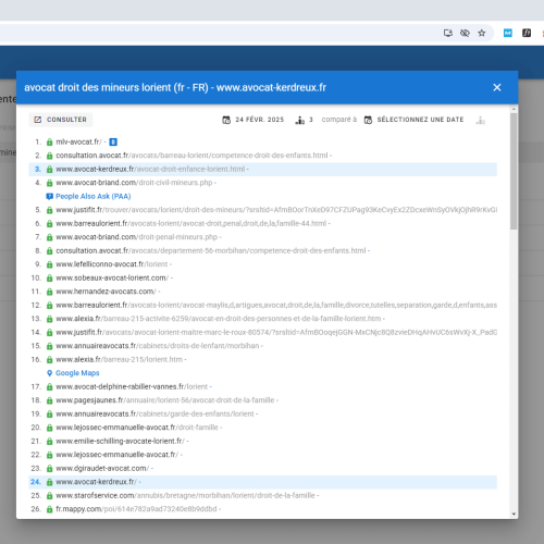 Le site avocat-kerdreux.fr se positionne en 1re page de Google pour le mot-clé ' avocat droit des mineurs Lorient '