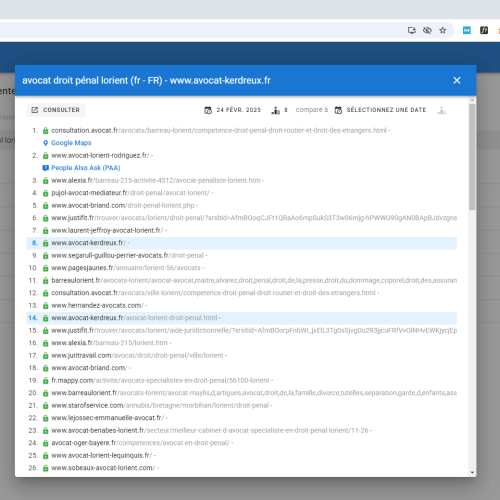 Le site avocat-kerdreux.fr se positionne en 1re page de Google pour le mot-clé ' avocat droit pénal Lorient '