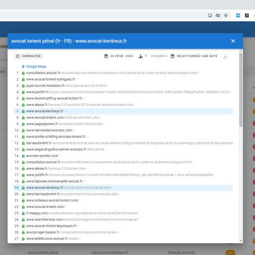 Le site avocat-kerdreux.fr se positionne en 1re page de Google pour le mot-clé ' avocat Lorient pénal '