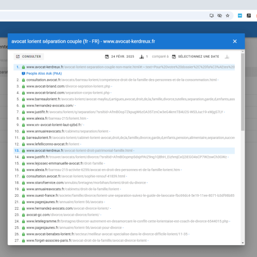 Le site avocat-kerdreux.fr se positionne en 1re page de Google pour le mot-clé ' avocat Lorient séparation couple '