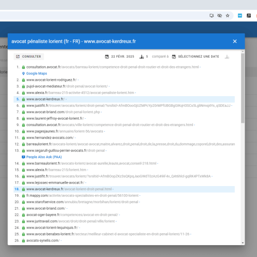 Le site avocat-kerdreux.fr se positionne en 1re page de Google pour le mot-clé ' avocat pénaliste Lorient '