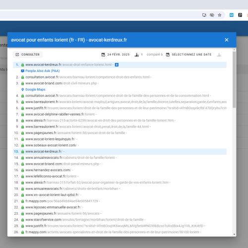 Le site avocat-kerdreux.fr se positionne en 1re page de Google pour le mot-clé ' avocat pour enfants Lorient '