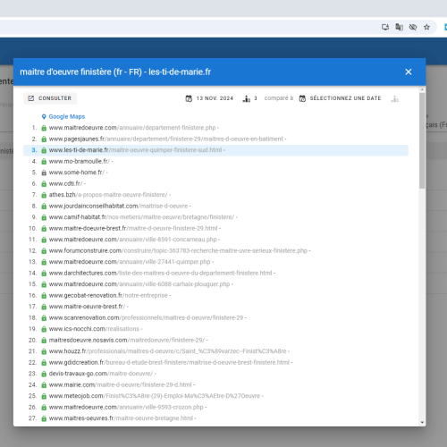 Le site les-ti-de-marie.fr se positionne en haut de Google pour le mot-clé ' maître d'oeuvre Finistère '