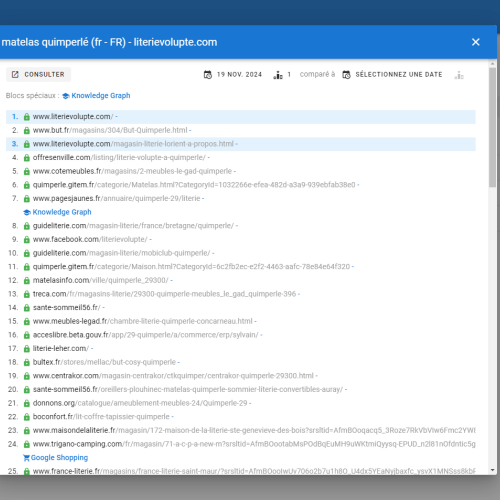 Le site literievolupte.com se positionne en haut de Google pour le mot-clé ' matelas Quimperlé '