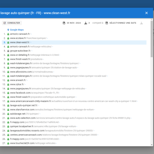 Le site clean-west.fr se positionne en haut de Google pour le mot-clé ' lavage auto Quimper '