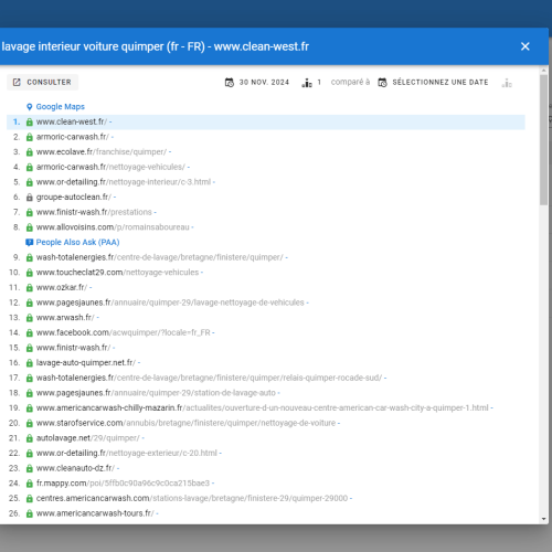 Le site clean-west.fr se positionne en haut de Google pour le mot-clé ' lavage intérieur voiture Quimper '