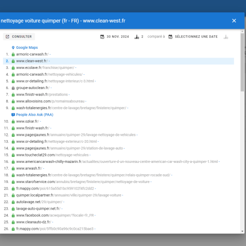 Le site clean-west.fr se positionne en haut de Google pour le mot-clé ' nettoyage voiture Quimper '