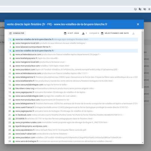 Le site les-volailles-de-la-bruyere-blanche.fr se positionne en haut de Google pour le mot-clé ' vente directe lapin Finistère '