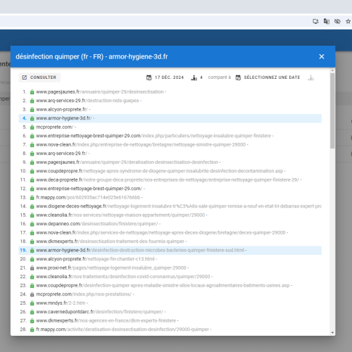 Le site armor-hygiene-3d.fr se positionne en haut de Google pour le mot-clé ' désinfection Quimper '