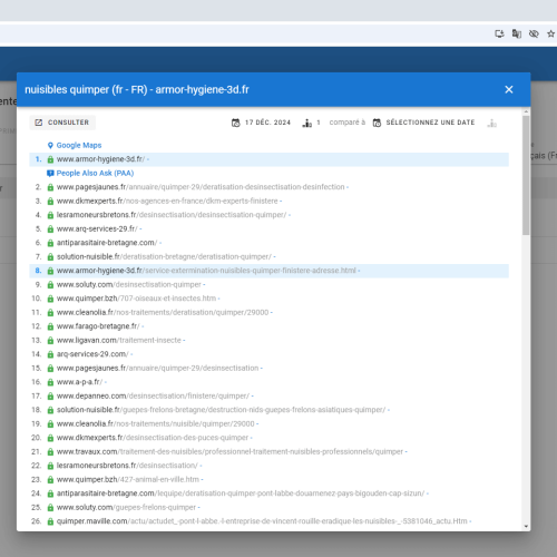 Le site armor-hygiene-3d.fr se positionne en haut de Google pour le mot-clé ' nuisibles Quimper '