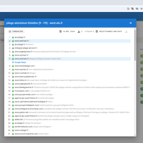 Le site west-alu.fr se positionne en haut de Google pour le mot-clé ' pliage aluminium Finistère '