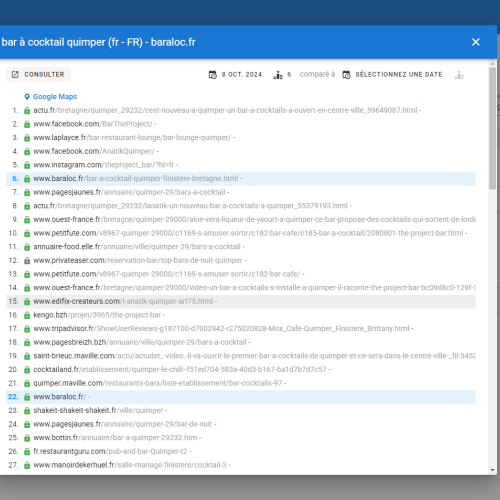 Le site baraloc.fr se positionne en 1re page de Google pour le mot-clé ' bar à cocktail Quimper '