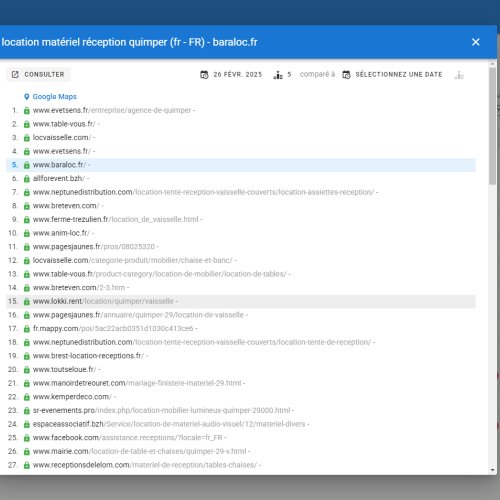 Le site baraloc.fr se positionne en 1re page de Google pour le mot-clé ' location matériel réception Quimper '
