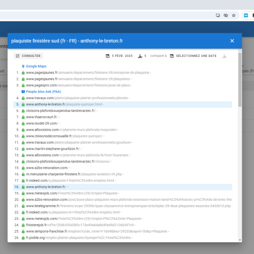 Le site anthony-le-breton.fr se positionne en 1re page de Google pour le mot-clé ' plaquiste Finistère sud '